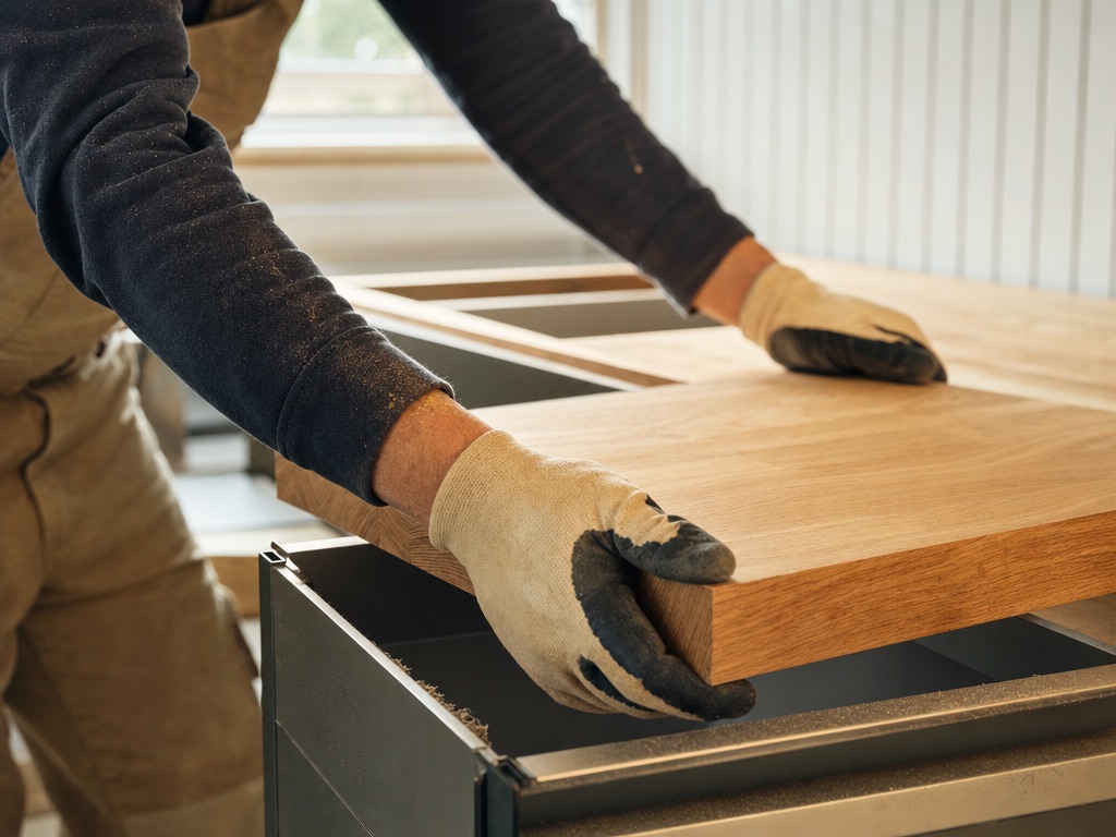 A new kitchen worktop being fitted