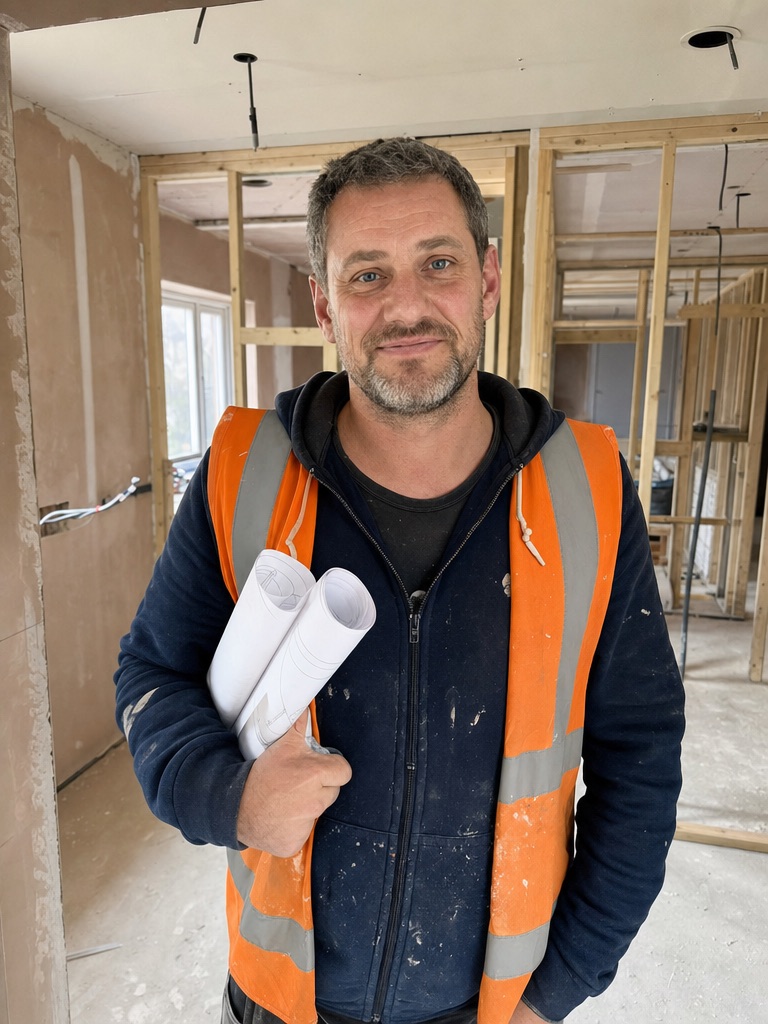 A builder on site during a house renovation